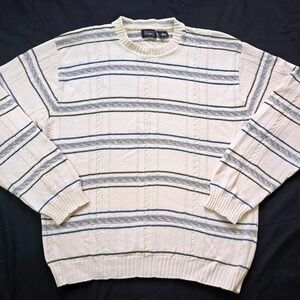 Vintage Haggar Striped Sweater Men's L‎ Natural Cotton Blend Crewneck Knit